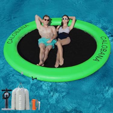 Imagem de CALOBANA Anel flutuante de 2,4 m, rede de água inflável, ilha com malha para bronzeamento de piscina, boia para adultos, tapete flutuante redondo para festas, várias pessoas