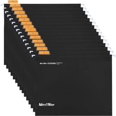 Imagem de Merrynine Pasta de arquivo suspensa tamanho carta 15 peças, organizador de pastas de armário de arquivo de polipropileno com abas e inserções de corte 1/5, organizadores de arquivos para escritório