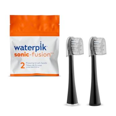 Imagem de Waterpik Cabeças de escova de substituição compactas genuínas com capas para escova de dentes Sonic-Fusion fio dental SFRB-2EB, 2 unidades pretas