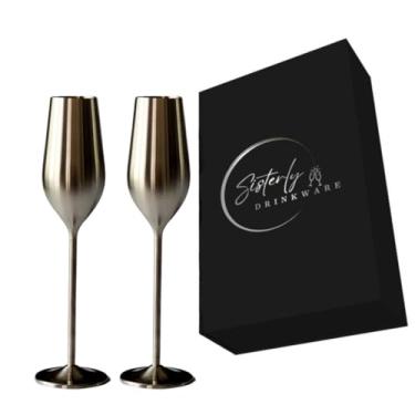 Imagem de Conjunto de 2 taças de champanhe Sisterly Drinkware de aço inoxidável, 212 g, taças de champanhe inquebráveis para mimosas, prosecco e champanhe e para viagens, acampamento, piscina, piqueniques e
