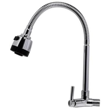 Imagem de Torneira Para Cozinha Bica Flex Parede Latáo Aço Inox Abertura Rápida 