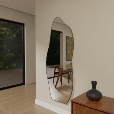 Imagem de Espelho Orgânico 115cm x 60cm E06 Moldura Couro Café - Cubas e Gabinet