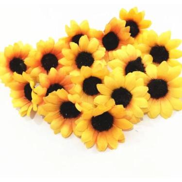 Imagem de Flor Mini Girassol Artificial 100 Unidades Artesanato 4cm - Doce Ternu