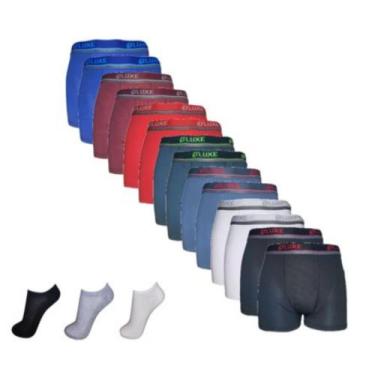 Imagem de Kit 5 Cuecas Boxer Box Microfibra Lisa + 6 Pares Meias Cano Curto Soqu