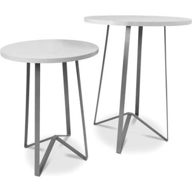 Imagem de Mesa De Canto Dupla Palon Redonda Decoração Para Sala Prata/Branco - G