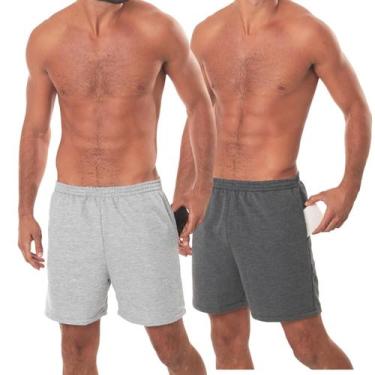 Imagem de Kit 2 Bermuda Short Moletom Masculina Casual Esportiva Lisa Básica Com