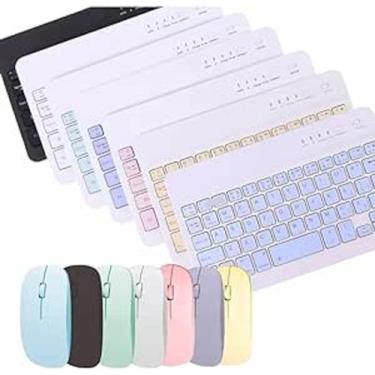 Imagem de Kit Teclado E Mouse Sem Fio Bluetooth Colorido Para Tablet Pc iPad (Pr