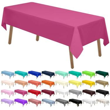 Imagem de Toalhas de mesa de plástico rosa choque pacote com 2 toalhas de mesa descartáveis fúcsia 137 x 273 cm toalhas de mesa de cereja PEVA para churrasco, aniversário, casamento, uso em mesa retangular de