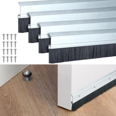 Imagem de Hushee 4 peças de 5 cm de largura x 91 cm de comprimento escova de porta branca extra escova de porta varrer a parte inferior da porta pp vedação de varredura de liga de alumínio escovado para