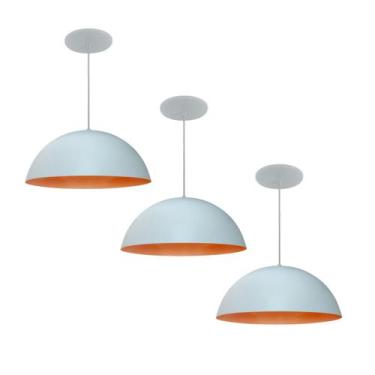 Imagem de Kit 3 Luminária Pendente Meia Lua 34cm Com Interior Laranja Com Fiação
