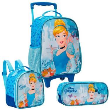 Imagem de Kit Escolar Mochila de Rodinhas Lancheira Estojo Cinderela - Xeryus, A