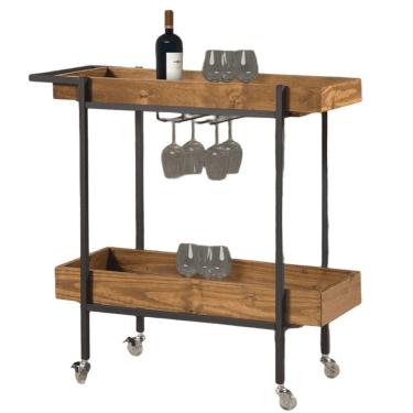 Imagem de Adega/ Carrinho Dubai Base em Aço Industrial e Tampo em Madeira Pinus Espresso Móveis Natural