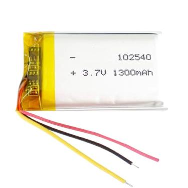 Imagem de bateria 3 fios recarregavel 3,7v 102540 com 1300mah 10mm de espessura x 25mm de largura x 40mm de comprimento