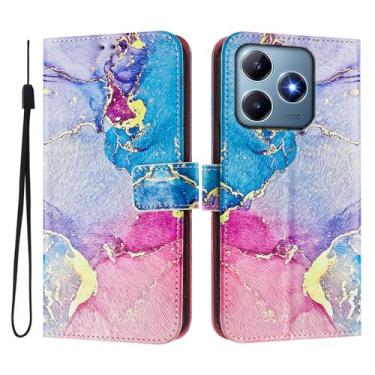 Imagem de Capa carteira para Realme C61 4G, 3 compartimentos para cartão, 1 compartimento para dinheiro, capa flip de couro PU com padrão fofo, capa com fivela magnética à prova de choque, compatível com sem