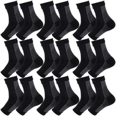 Imagem de Kit 9 pares meias compressão pretas alívia dor pés fascite plantar - S