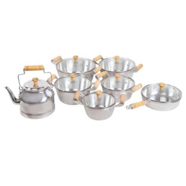 Imagem de Jogo Panelas Alumínio Fundido Polido E Frigideira + Chaleira - NF