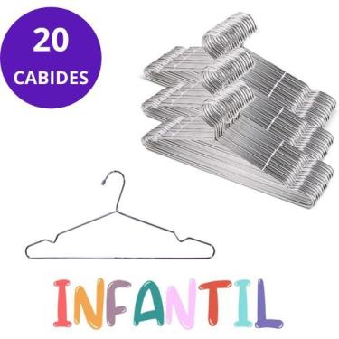 Imagem de Kit 20 Cabide Tintureiro Infantil para roupas com cava em Aço Cromado 