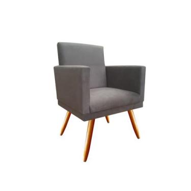 Imagem de Poltrona Decorativa Nina Suede Cinza Pés Madeira Mz Decor - Mazzero De