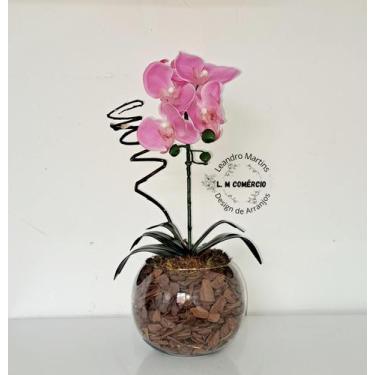 Imagem de Arranjo Orquídea Rosa Borboleta 3D Realista Permanente Siliconada Para