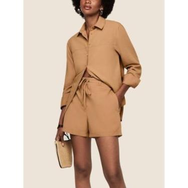 Imagem de Shorts Evasê Cintura Alta Em Viscose Com Linho Dzarm-Feminino