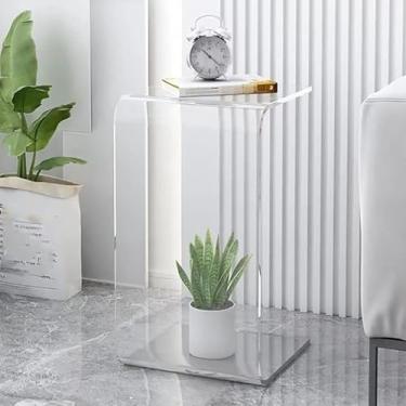 Imagem de Mesa lateral de canto retangular minimalista de luxo para sala de estar, mesa lateral de acrílico, pequena mesa lateral em forma de U adequada para quarto, sala de estar, como banco ou mesa de centro,