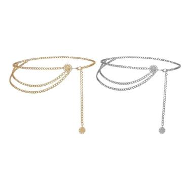 Imagem de Honbay 2 peças ajustáveis multicamadas de metal corrente de liga de cintura cintura cintura cinto moderno calças jeans cintos de vestido cintos de corrente de metal joias corporais para mulheres - 2