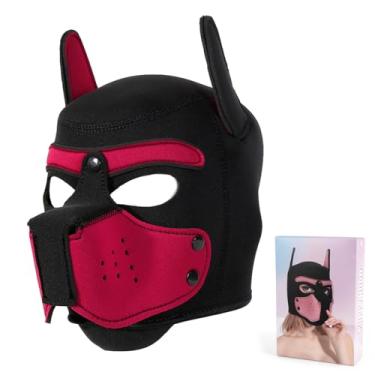 Imagem de Adults Neoprene Puppy Hood Mask Pup Play Gear, Removable Cosplay Dog Full Face Pup Hood Pup Mask (Red)
