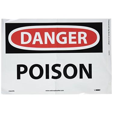 Imagem de NMC Placa D463PB OSHA, legenda "DANGER - VENENO", 35,5 cm de comprimento x 25,4 cm de altura, vinil sensível à pressão, preto/vermelho em branco