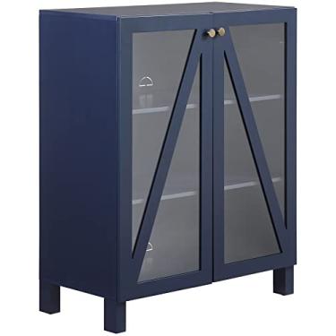 Imagem de Crosley Furniture Armário de armazenamento empilhável Cassai com prateleiras, cozinha, sala de jantar ou lavanderia, azul marinho