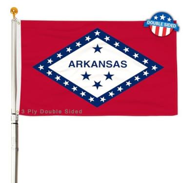 Imagem de Bandeira do estado do Arkansas com 3 camadas 6,5 x 9,5 m 150D poliéster dupla face exterior resistente cores vivas com cabeçalho de lona durável e 2 ilhós de latão