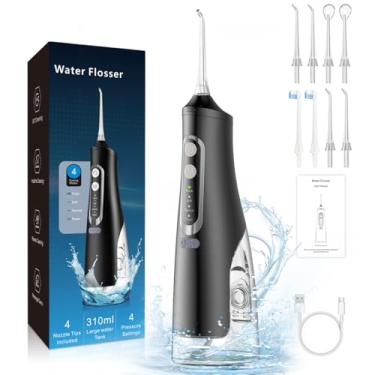 Imagem de Oral Irrigator, Limpeza de Dentes Sem fio 4 Modos Irrigador Oral 310ML Portátil e Recarregável Cabo USB C IPX7 à Prova d'água limpador de Irrigação de fio Dental para Viagens para Casa, Preto