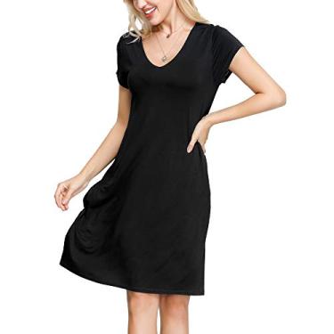 Imagem de INK+IVY Camiseta feminina de manga curta com bolsos largos, rayon elastano swing maxi vestidos para roupas casuais de verão, Preto, P