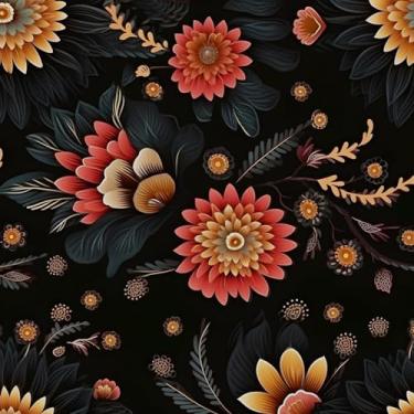 Imagem de Fvlow Papel de parede floral vermelho laranja para descascar e colar papel de parede vintage preto envoltório de vinil cobertura de bancada vinil autoadesivo Boho papel de contato para armários