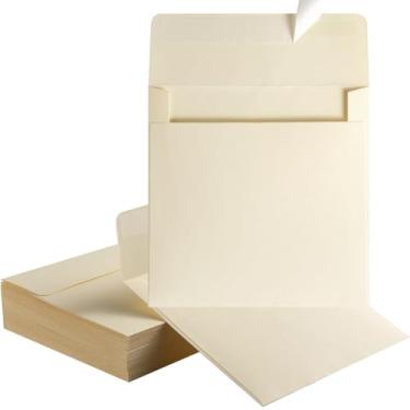 Imagem de Pacote com 50 envelopes quadrados coloridos 15 x 15 envelopes autoselados para casamento, convites de festa, cartões comemorativos, anúncios, fotos, capas de CD/DVD (creme)