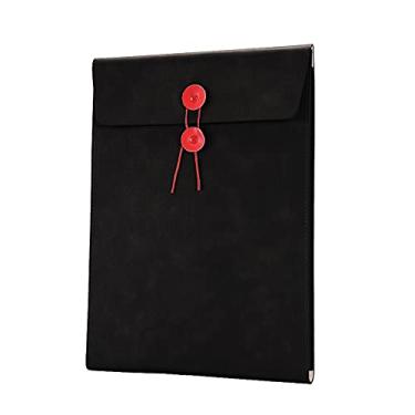 Imagem de Enyuwlcm Pasta de arquivo de couro PU A4, pasta de arquivo, documentos, envelope, pasta de arquivo de projeto com fecho de cordão de amarrar, expansão de 1,9 cm, preta
