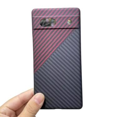 Imagem de Waillynice Capa de telefone de fibra de carbono para Google Pixel 7 Pro fibra de aramida 7A, capa anti-queda para Pixel 7 capa ultrafina (preto vermelho (orifício fino, para Google Pixel 7A)