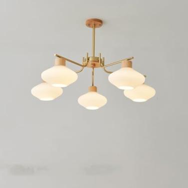 Imagem de Lustre Sputnik de metal com acabamento cromado nórdico dourado moderno LED redondo de vidro luminária de pendurar decoração de madeira vintage para restaurante sala de estar