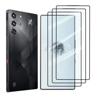 Imagem de Nabefamu [Pacote com 3] Protetor de tela para filme de vidro temperado Red Magic 10 Pro/10 Pro+/10s Pro, dureza 9H, alumínio alto, resistente a arranhões, compatível com capas, sem bolhas
