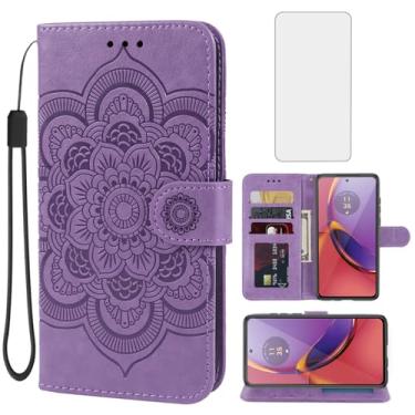 Imagem de Bohefo Capa para Moto G84, Motorola G84 XT2347 Capa carteira com protetor de tela de vidro temperado, capa flip de couro mandala com suporte para cartão de crédito para Motorola Moto G84 5G roxo
