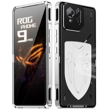 Imagem de LOVE MEI Capa à prova de choque compatível com ASUS ROG Phone 9 Pro/9, capa com moldura de metal + capa traseira de policarbonato fosco [ultrafina] com proteção de lente (prata)