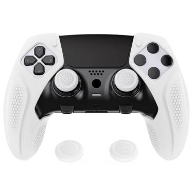 Imagem de PlayVital Capa de silicone antiderrapante para controle de borda de ps5 Edge, capa protetora ergonômica de borracha macia para controle sem fio PS5 Edge com tampas de aperto de polegar - branca