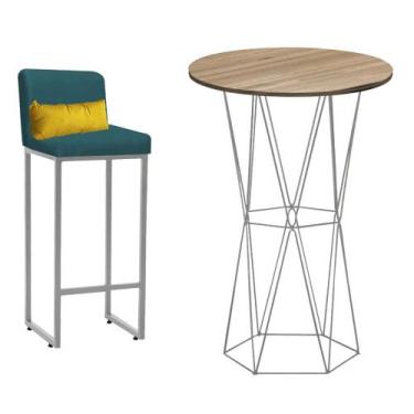 Imagem de Kit Mesa Bistrô Flork e 1 Banqueta Lucca Tampo Madeira Ferro Cinza Sue