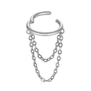 Imagem de ENONTY Brincos de cartilagem de titânio 16G, argola, 7 mm, 9 mm, hélice, piercing com corrente única/dupla/tripla, hipoalergênica, clicker articulado, 7mm and 9mm, Titânio, Sem pedras preciosas