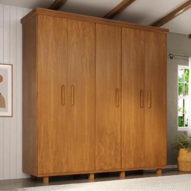 Imagem de Guarda Roupa Casal 5 Portas em Madeira Maciça com Pés  Ibiza Móveis Na