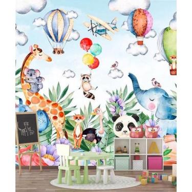 Imagem de Papel de Parede Infantil Animais e Balões - AloPapers, 1,50m de largur