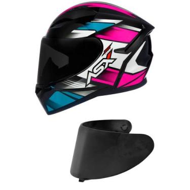 Imagem de Capacete ASX City Start Preto e Rosa Mais Viseira Fumê, 56