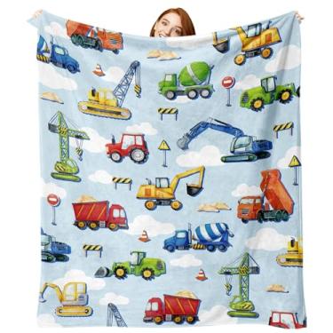 Imagem de Paayna Cobertor de flanela de caminhão de construção para meninos, meninas, crianças, veículo, escavadeira, trator, aniversário para bebês, crianças, adolescentes, cobertor macio fofo para cama de