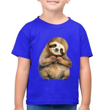 Imagem de Camiseta Algodão Infantil Bicho Preguiça Coração - Foca na Moda, Azul 