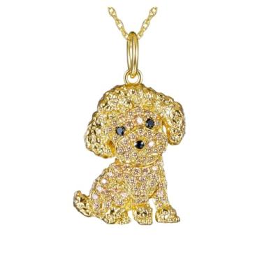 Imagem de OSCCI Colar de cristal dourado para cachorros Poodle para mulheres, com pingente de animal de estimação, joias para amantes de animais de estimação, Zinco, Cristal