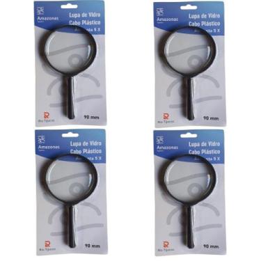 Imagem de 4 Lupas Manual 90mm Aumento Grande 5x Lente Leitura Estetica - Rio Tij